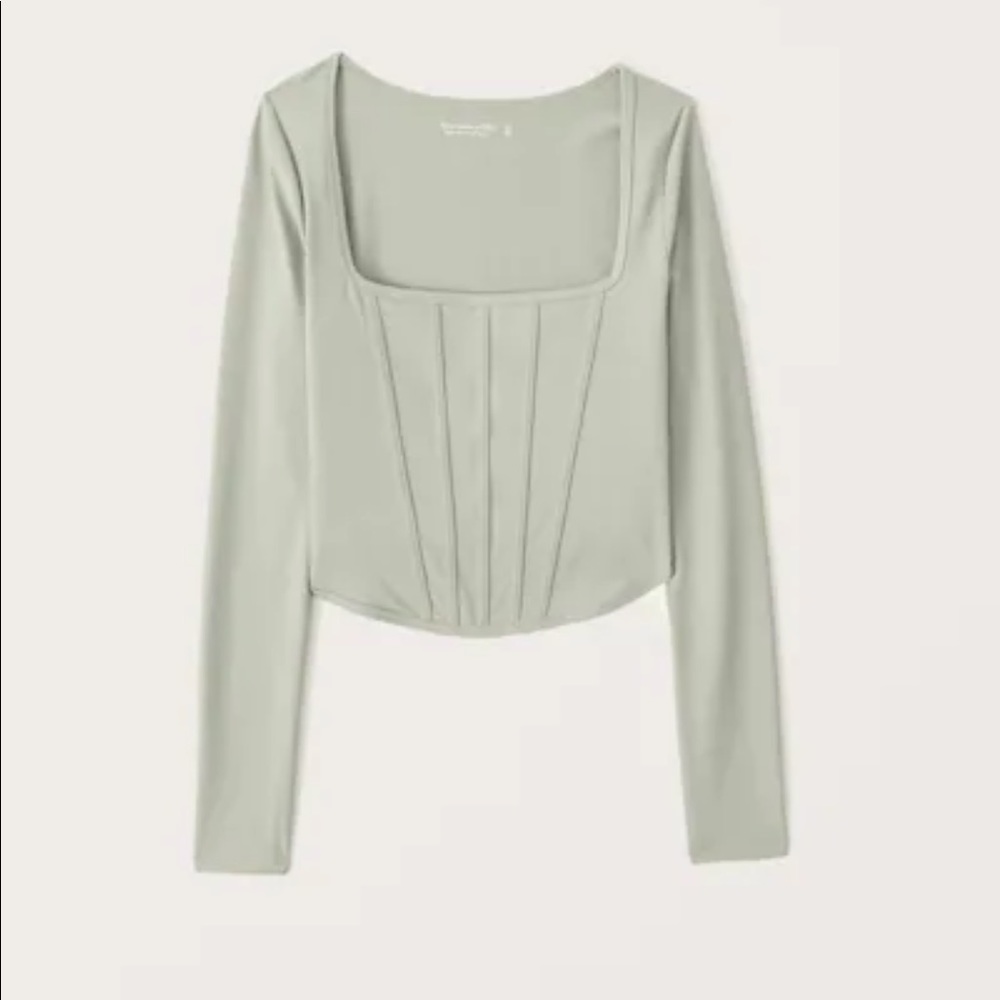 Abercrombie Sage Green Long-Sleeve Seamless Fabric Corset Top